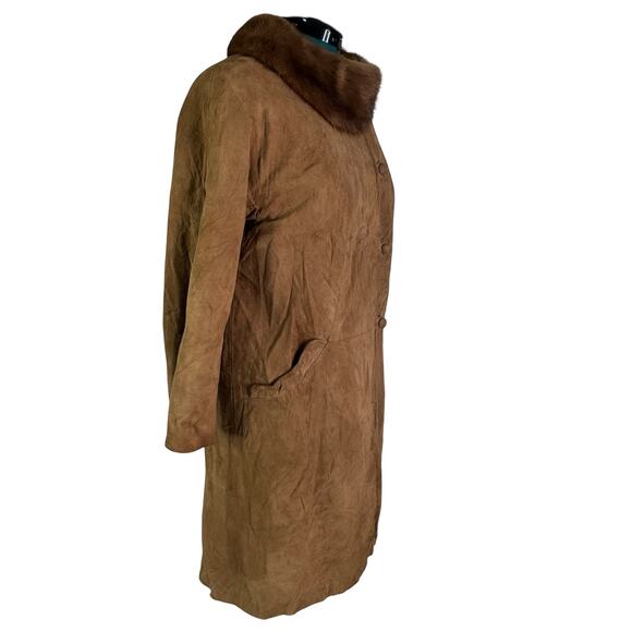 Vintage Brown Suede Coat with Dark Mink Fur Collar XS–S - Picture 10 of 16